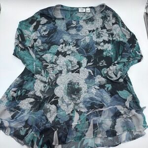 Cato Woman Plus Size 18 20w Floral Print Long Sleeve Top Blouse Sheer Ruffle Hem